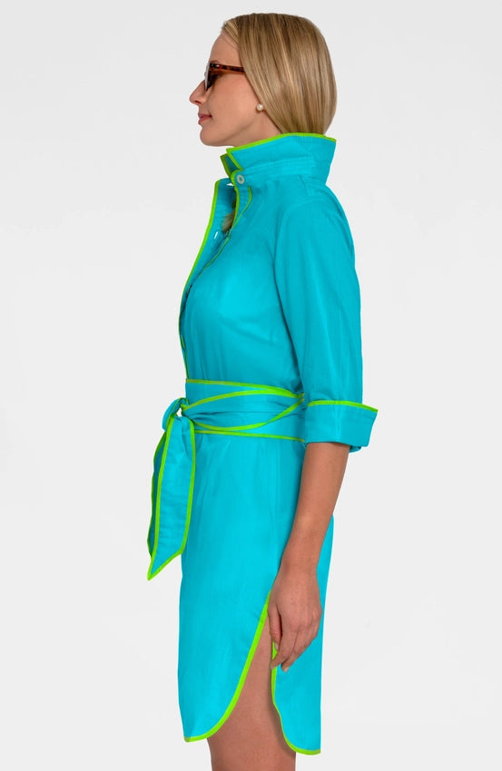 Shirt Tails Short Dress- Cotton Turquoise-Dress-Gretchen Scott LLC-XXS-Turquoise-Urbanheer