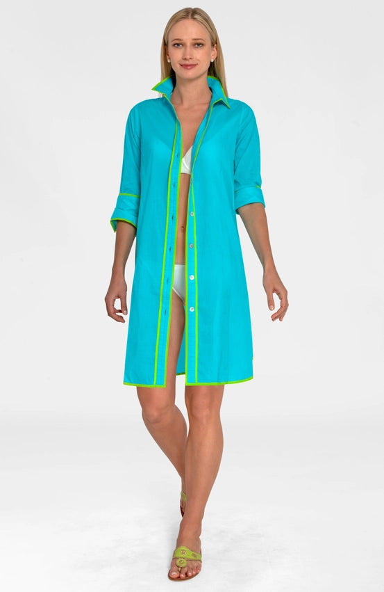 Shirt Tails Short Dress- Cotton Turquoise-Dress-Gretchen Scott LLC-XXS-Turquoise-Urbanheer