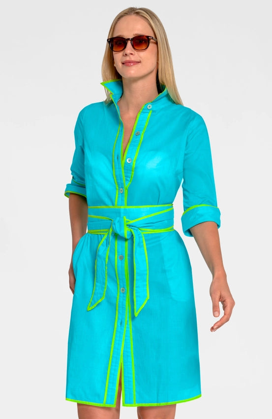 Shirt Tails Short Dress- Cotton Turquoise-Dress-Gretchen Scott LLC-XXS-Turquoise-Urbanheer