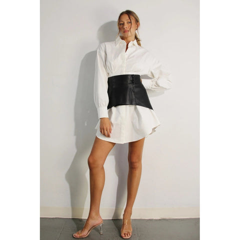 Shirts Dress with Wrap Skirt Set-Set-Mulla-S-WHITE-Urbanheer