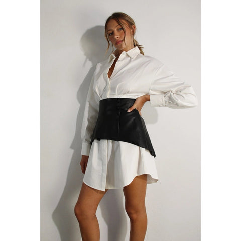 Shirts Dress with Wrap Skirt Set-Set-Mulla-S-WHITE-Urbanheer