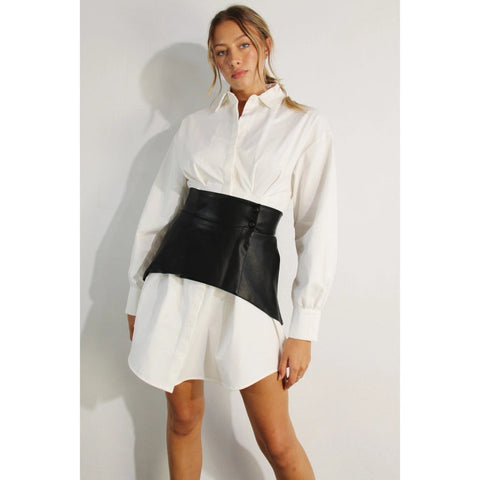 Shirts Dress with Wrap Skirt Set-Set-Mulla-S-WHITE-Urbanheer
