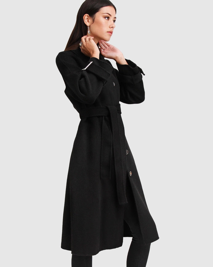 Shore To Shore Belted Wool Coat - Black-Coat-belle & bloom-XS-Urbanheer