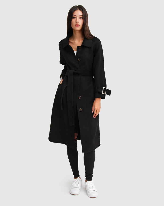 Shore To Shore Belted Wool Coat - Black-Coat-belle & bloom-XS-Urbanheer
