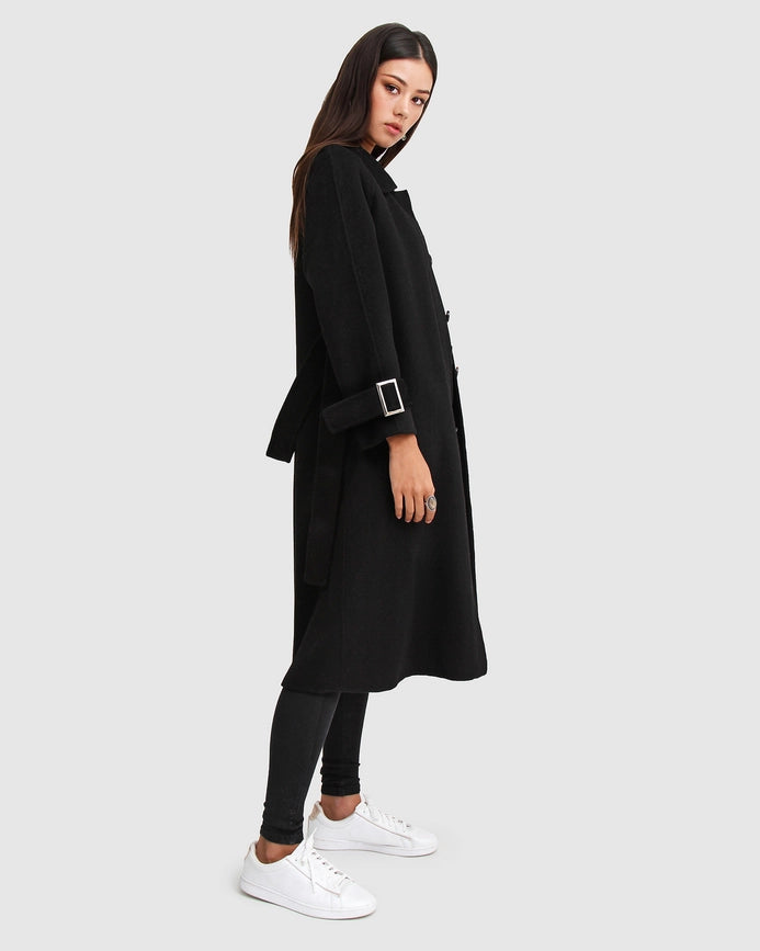 Shore To Shore Belted Wool Coat - Black-Coat-belle & bloom-XS-Urbanheer