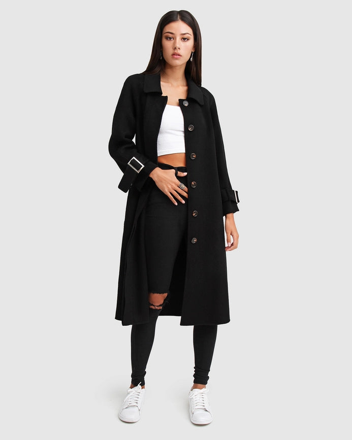 Shore To Shore Belted Wool Coat - Black-Coat-belle & bloom-XS-Urbanheer