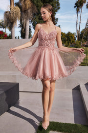 Short A-Line Lace & Tulle Dress-Damas/Short-Tux-USA-XS-Blush-Urbanheer