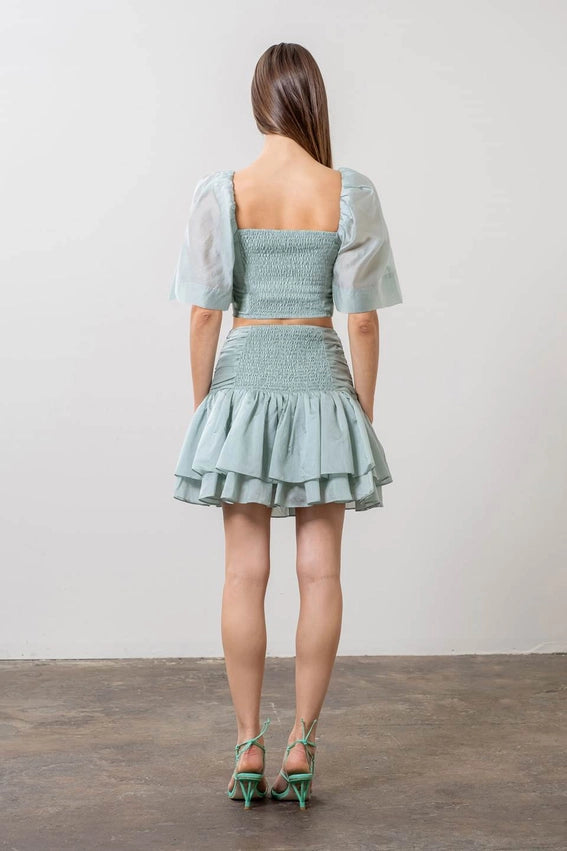 Short Bell Sleeve Pleated Crop Top MINT-Top-Moon River-XS-MINT-Urbanheer