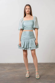 Short Bell Sleeve Pleated Crop Top MINT-Top-Moon River-XS-MINT-Urbanheer