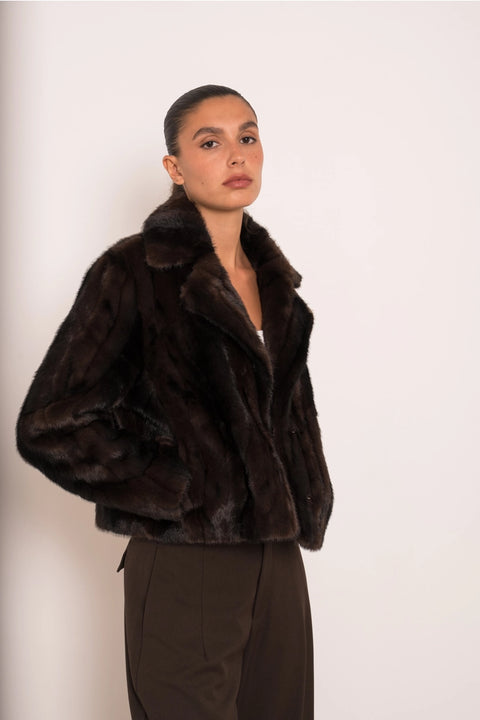 Short Brown Jacket with Marbled Faux Fur