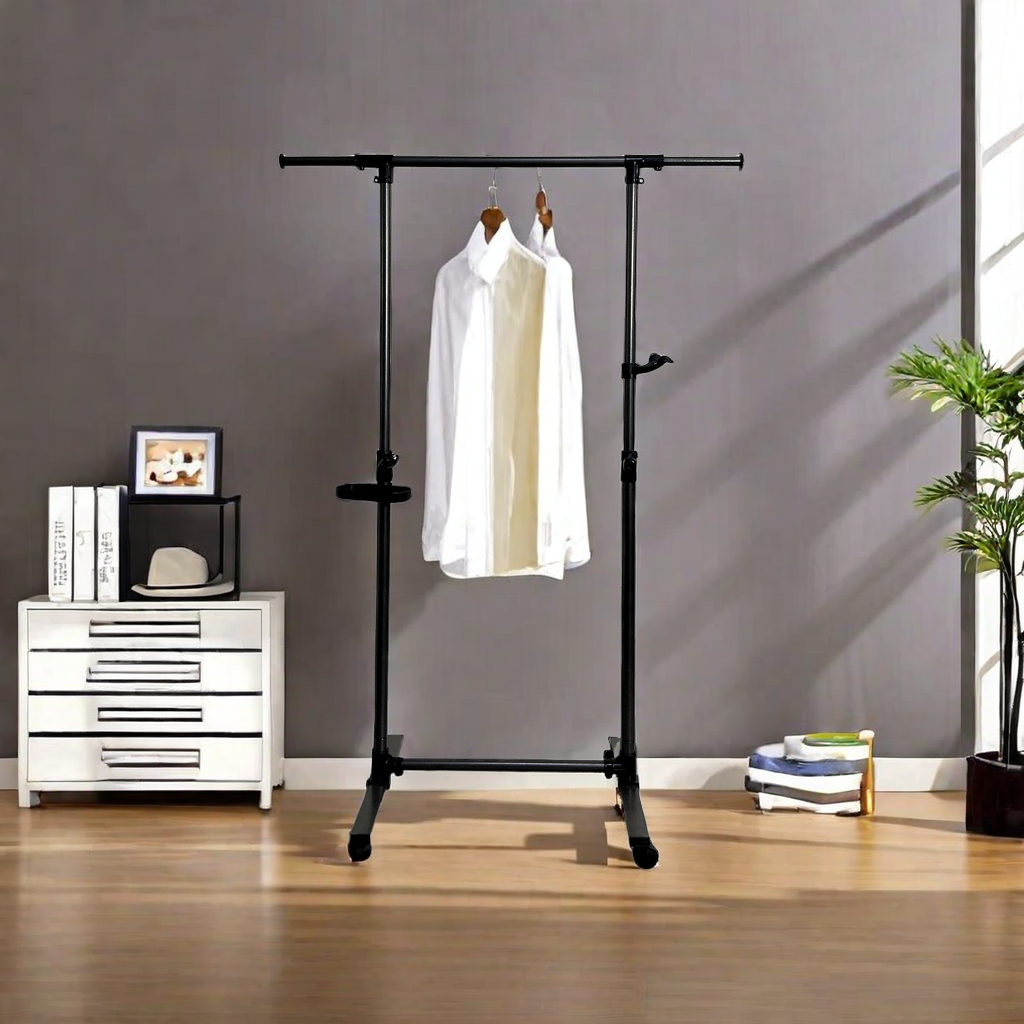 Short Clothing Racks for Hanging Clothes with Bottom Shelves and Wheels Heavy Duty Rolling Clothes-UH Decor-Default-Urbanheer