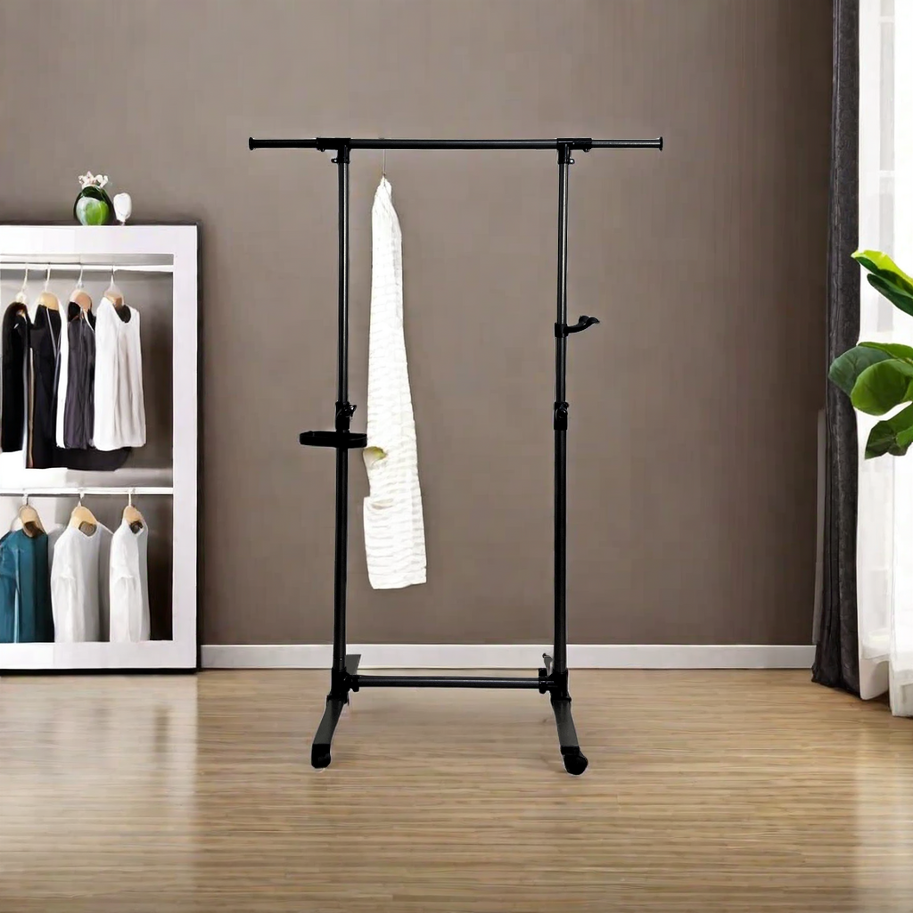 Short Clothing Racks for Hanging Clothes with Bottom Shelves and Wheels Heavy Duty Rolling Clothes-UH Decor-Default-Urbanheer