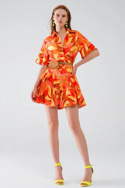 Short Dress with Abstract Print in Brown Red and Brown-Dress-Q2-S-Orange-Urbanheer