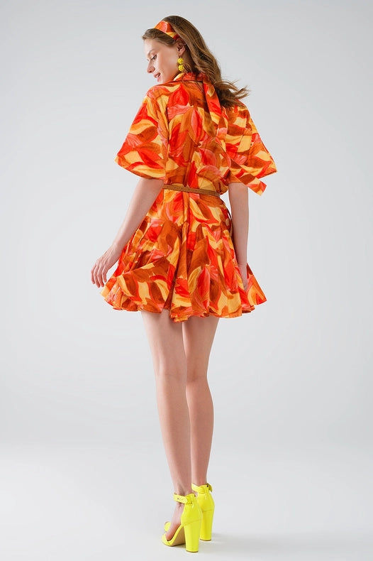 Short Dress with Abstract Print in Brown Red and Brown-Dress-Q2-S-Orange-Urbanheer