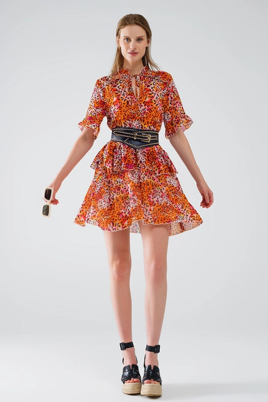 Short Dress with Animal Print in Orange and White-Dress-Q2-S-Orange-Urbanheer