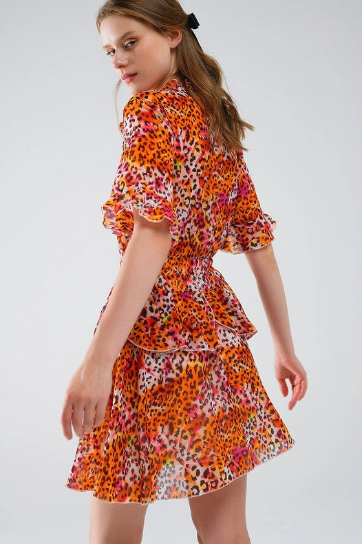 Short Dress with Animal Print in Orange and White-Dress-Q2-S-Orange-Urbanheer