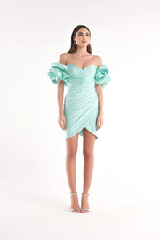 Short Dress with Ruffle Sleeves-Dress-Kuea Italian Style-44-Tiffany Green-Urbanheer