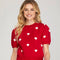 Short Puff Sleeve Heart Pattern Sweater Top-Sweater Top-Peace Love Line-S-RED-Urbanheer
