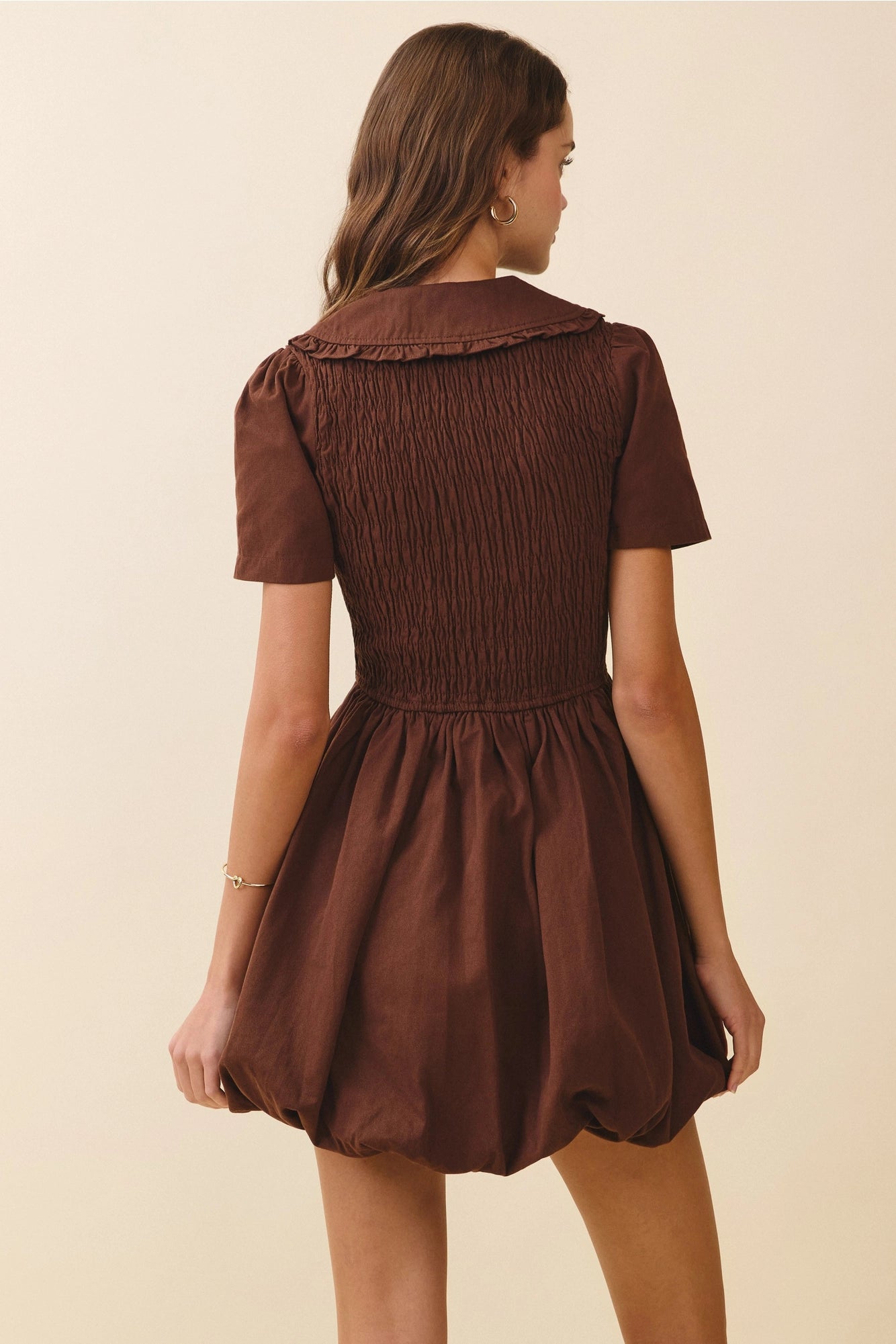 Short Puff Sleeve Shirred Bodice Bubble Dress