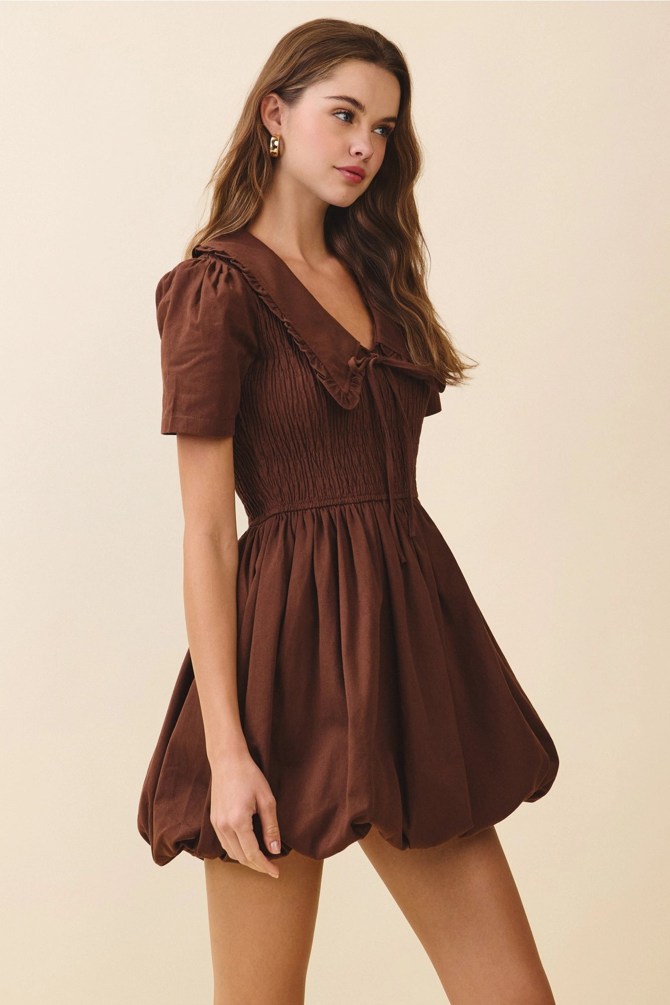 Short Puff Sleeve Shirred Bodice Bubble Dress