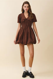 Short Puff Sleeve Shirred Bodice Bubble Dress