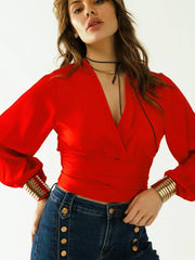 Short Red Crop Top with Long and Wide Sleeves-Top-Q2-S-Red-Urbanheer