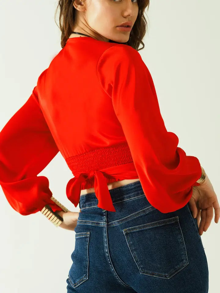 Short Red Crop Top with Long and Wide Sleeves-Top-Q2-S-Red-Urbanheer