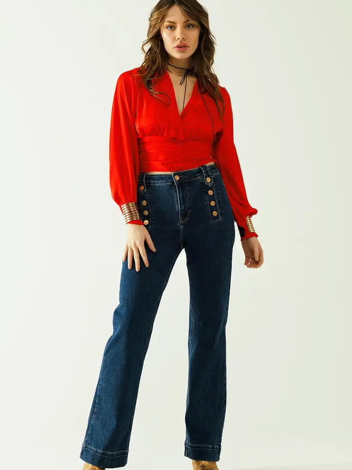 Short Red Crop Top with Long and Wide Sleeves-Top-Q2-S-Red-Urbanheer