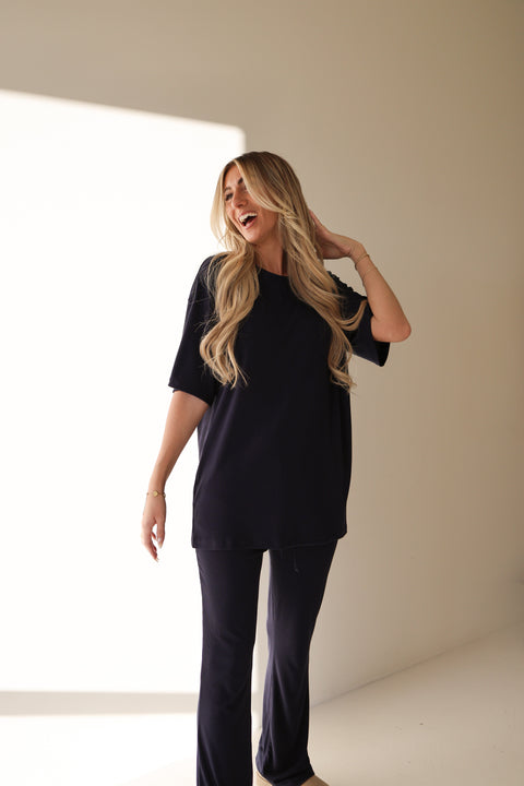 Short Sleeve Bamboo Women's Lounge Set | Blueberry Ribbed