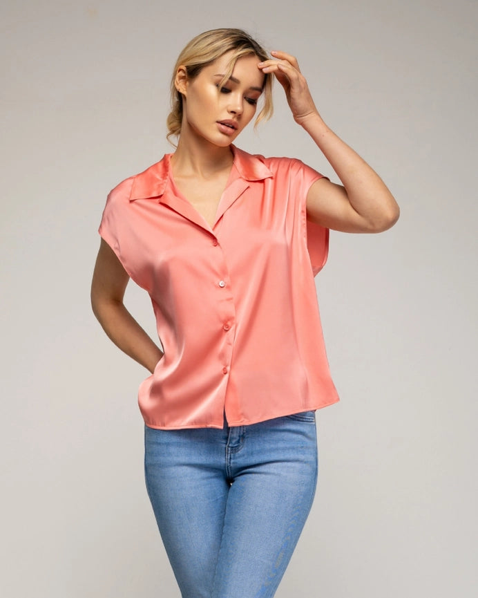Short Sleeve Blouse Salmon-Blouse-Tantra-S-Salmon-Urbanheer
