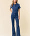 Short Sleeve Boot Leg Cut Denim Jumpsuit