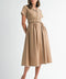 Short Sleeve Collared Midi Dress with Pearl Detail - Light Mocha