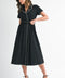 Short Sleeve Collared Midi Dress with Pearl Detail - Black
