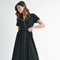 Short Sleeve Collared Midi Dress with Pearl Detail - Black