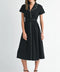 Short Sleeve Collared Midi Dress with Pearl Detail - Black