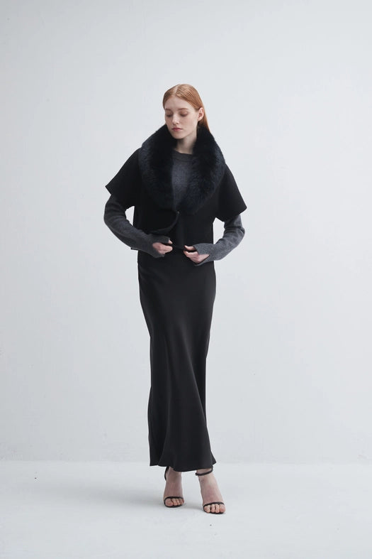 Short-Sleeve Jacket with Fur Collar-Jacket-Pissenlit-S-Black-Urbanheer