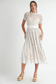 Short Sleeve Lace Midi Dress White-Dress-Endless Blu-S-White-Urbanheer