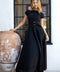 Short Sleeve Lace Trim Belted Maxi Dress