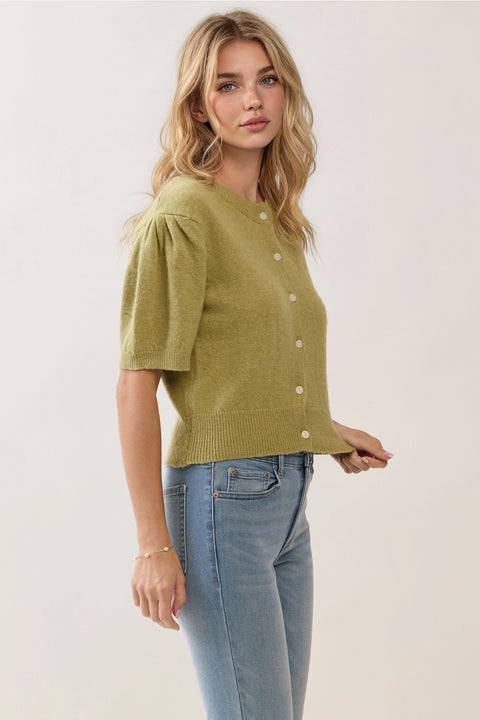 Short Sleeve Puff Sleeve Knit Cardigan Top