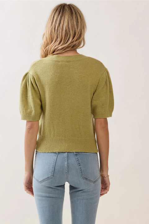 Short Sleeve Puff Sleeve Knit Cardigan Top