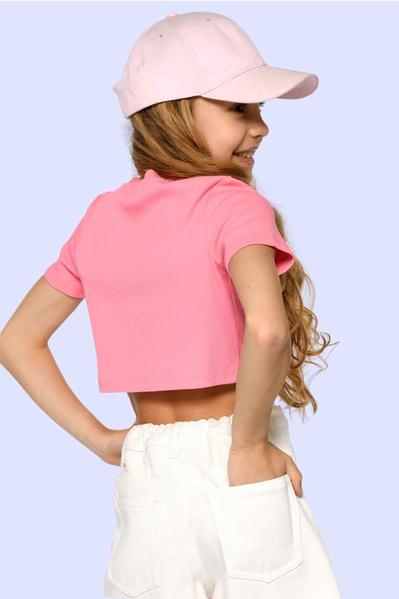 Short Sleeve Ribbed Crop Top-Crop Tops-Hannah Banana-4-CORAL-Urbanheer