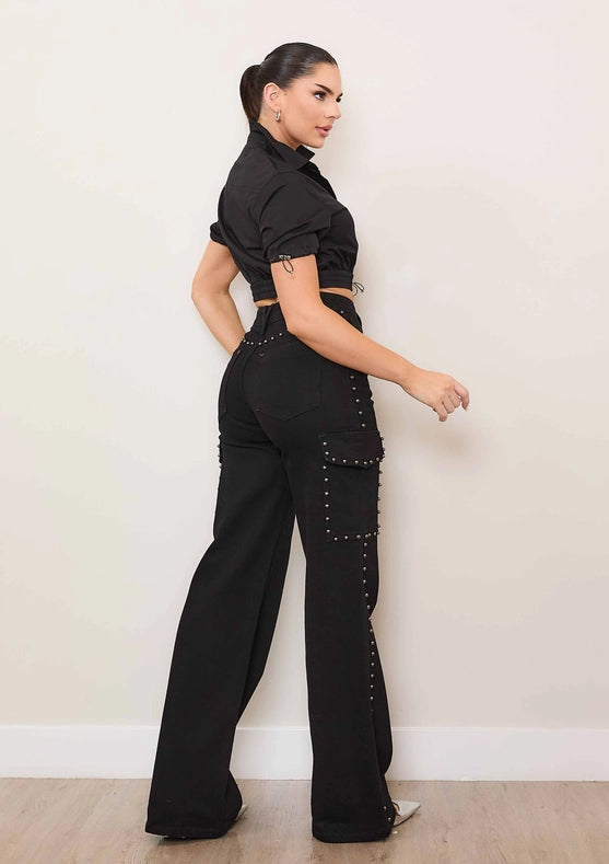 Short Sleeve Woven Shirts Black-Shirts for Women-Vibrant M.i.U-S-Black-Urbanheer