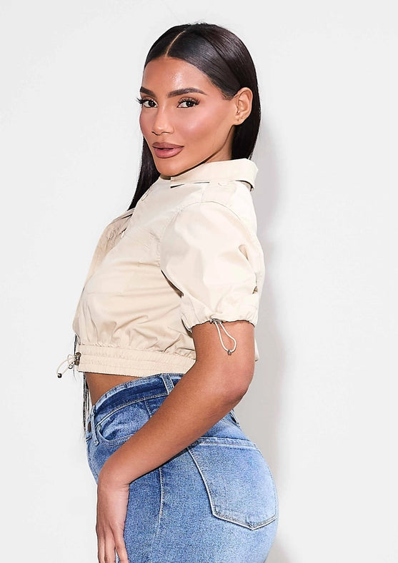 Short Sleeve Woven Shirts Sand-Shirts for Women-Vibrant M.i.U-S-Sand-Urbanheer