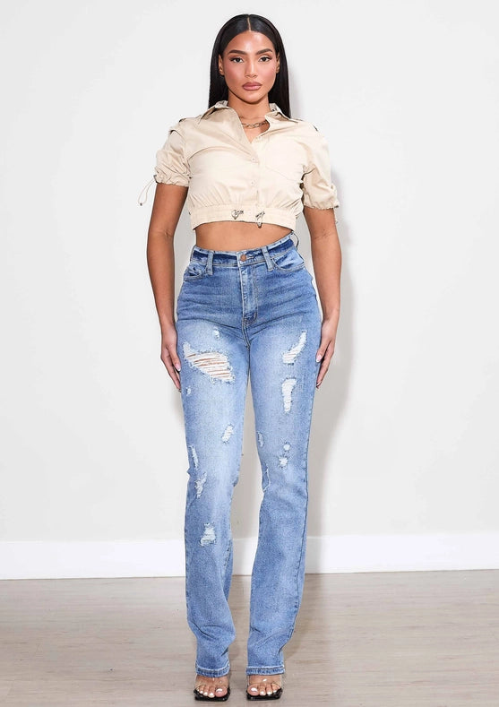 Short Sleeve Woven Shirts Sand-Shirts for Women-Vibrant M.i.U-S-Sand-Urbanheer