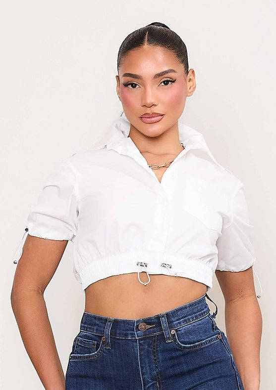 Short Sleeve Woven Shirts White-Shirts for Women-Vibrant M.i.U-S-White-Urbanheer