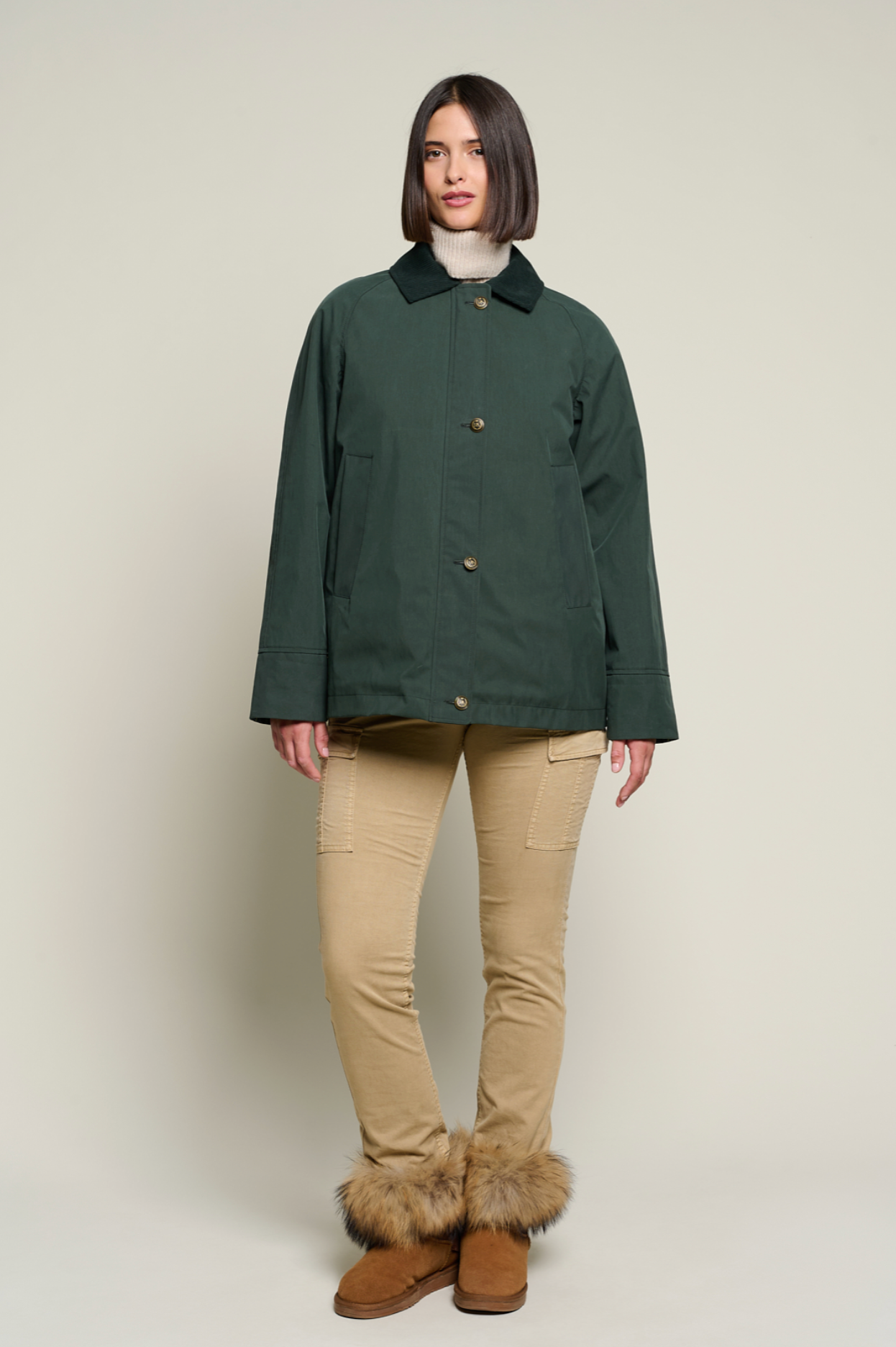 Short Women’s Parka with Corduroy Collar