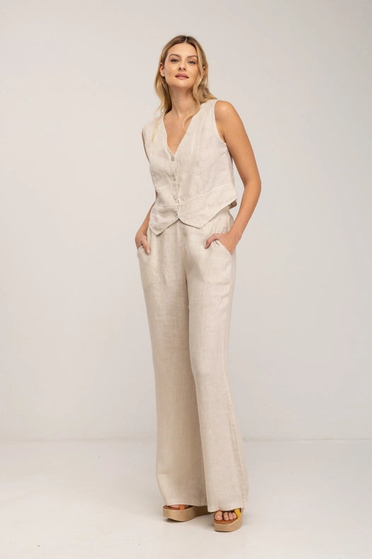 Short Linen Vest-Vests-Tantra-YOUR-Beige-Urbanheer