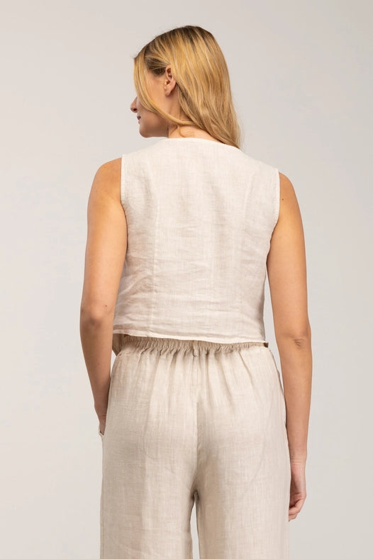 Short Linen Vest-Vests-Tantra-YOUR-Beige-Urbanheer