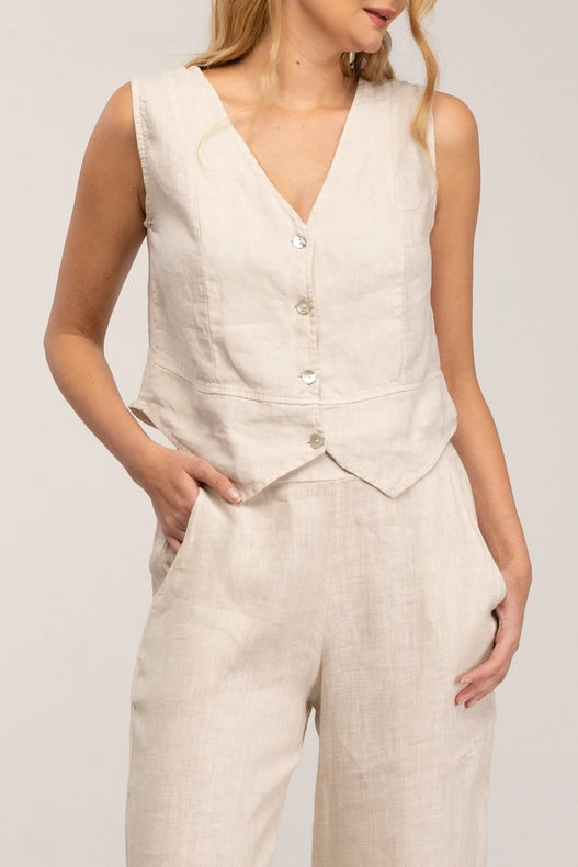 Short Linen Vest-Vests-Tantra-YOUR-Beige-Urbanheer