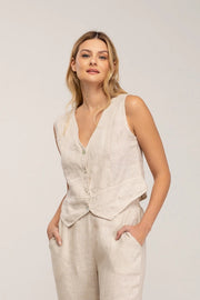 Short Linen Vest-Vests-Tantra-YOUR-Beige-Urbanheer